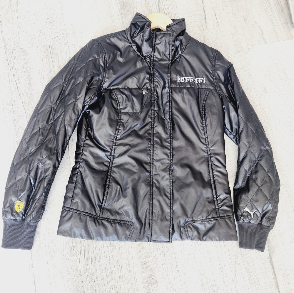 Puma Ferrari Moto Style Jacket Black Full Zip Logo   Womens M